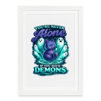 Chat Démon – Tu n’es jamais seul - Affiche encadrée (27 × 37 cm) - blanc - Devant