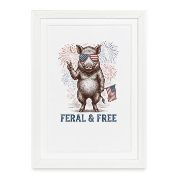 Cochon sauvage et libre – Patriotique drôle - Affiche encadrée (27 × 37 cm) - blanc - Devant