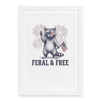 Raton laveur sauvage et libre – Patriotique drôle - Affiche encadrée (27 × 37 cm) - blanc - Devant
