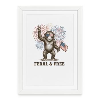 Wild and Free Monkey – Funny Patriotic Picture - Framed poster (27 × 37 cm) - white - Front