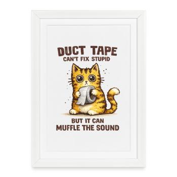 Chat du ruban adhésif – Étouffe le son - Affiche encadrée (27 × 37 cm) - blanc - Devant