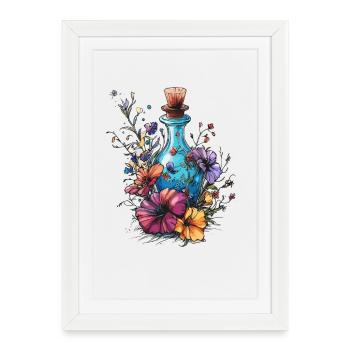 Flower bottle in a blaze of colour - Framed poster (27 × 37 cm) - white - Front