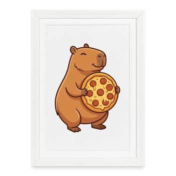 Capybara with pizza - Framed poster (27 × 37 cm) - white - Front