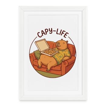 Capybara sofa with pizza cozy animal motif - Framed poster (27 × 37 cm) - white - Front
