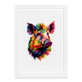 Sanglier sauvage Sanglier sauvage Sanglier Porc Chasseur de cochons - Affiche encadrée (27 × 37 cm) - blanc - Devant