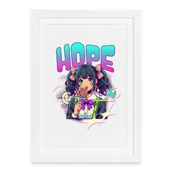 Anime Girl HOPE Lollipop – Kawaii Manga Style - Gerahmtes Poster (27 × 37 cm) - Weiß - Vorne