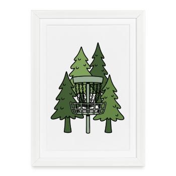 Scène drôle de disc golf dans la forêt - Affiche encadrée (27 × 37 cm) - blanc - Devant