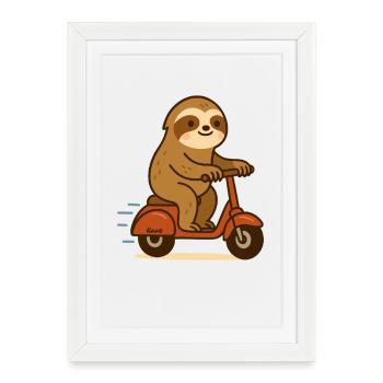 Paresseux sur scooter - Affiche encadrée (27 × 37 cm) - blanc - Devant