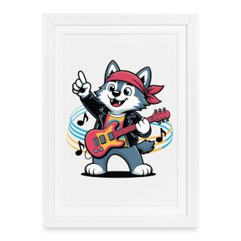 KATZE GITARRE - Gerahmtes Poster (27 × 37 cm) - Weiß - Vorne