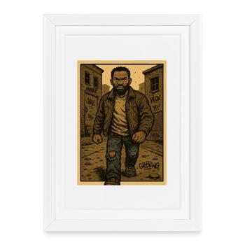 Un homme déterminé en ville - Affiche encadrée (27 × 37 cm) - blanc - Devant