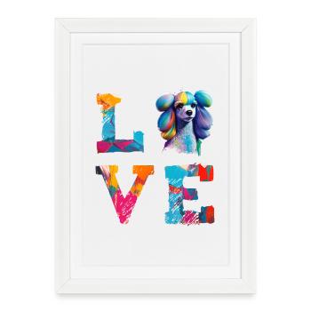 Caniche coloré Pop Art Love Dog Lover Design - Affiche encadrée (27 × 37 cm) - blanc - Devant