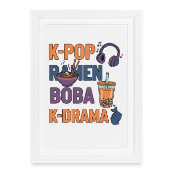 K-Pop Ramen Boba K Drame Musique coréenne Cute Korea - Affiche encadrée (27 × 37 cm) - blanc - Devant