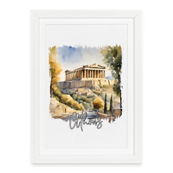 Aquarelle d’Athènes, Athènes Grèce - Affiche encadrée (27 × 37 cm) - blanc - Devant