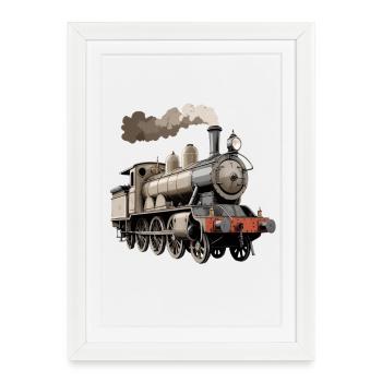 Classic steam locomotive in retro look - Framed poster (27 × 37 cm) - white - Front