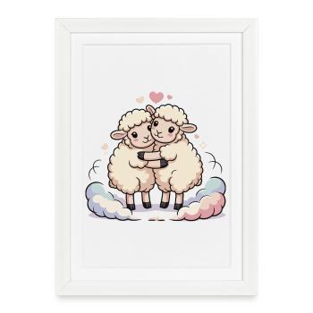 Cœur de couple mouton - Affiche encadrée (27 × 37 cm) - blanc - Devant