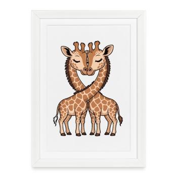 COUPLES AMOUREUX GIRAFES COEUR - Affiche encadrée (27 × 37 cm) - blanc - Devant