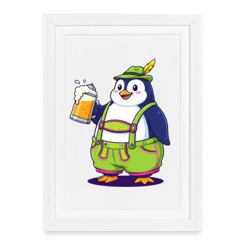 Pingouin dans Lederhosen Bière Party Beer Garden après - Affiche encadrée (27 × 37 cm) - blanc - Devant