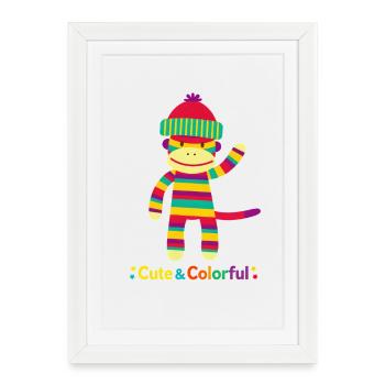 Colorful Striped Monkey: Cute & Colorful Design - Framed poster (27 × 37 cm) - white - Front