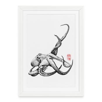 Poulpe avec tampon kanji - Affiche encadrée (27 × 37 cm) - blanc - Devant