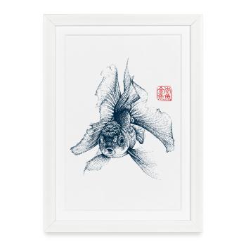 Goldfish with Kanji Stamp - Framed poster (27 × 37 cm) - white - Front