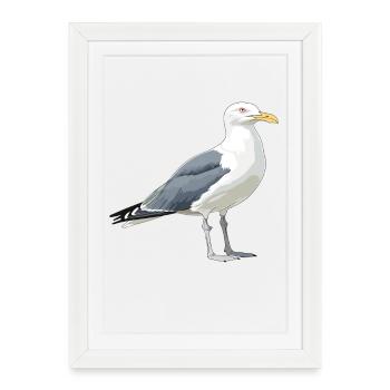 Illustration de bande dessinée de mouette côtière - Affiche encadrée (27 × 37 cm) - blanc - Devant