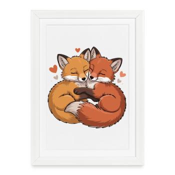 Two Foxes Hug - Framed poster (27 × 37 cm) - white - Front
