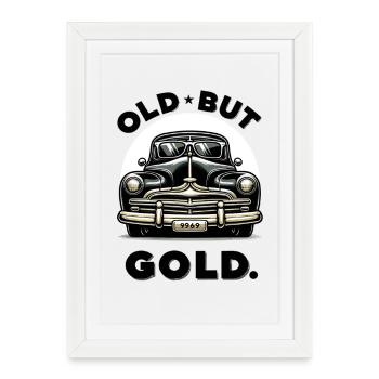 Vieille voiture vintage mais dorée - Affiche encadrée (27 × 37 cm) - blanc - Devant