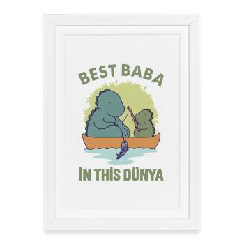 Best Baba in this Dünya – Sweet Dino Fishing - Framed poster (27 × 37 cm) - white - Front
