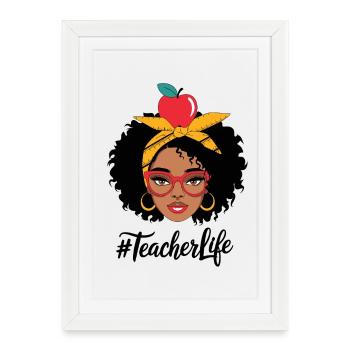 Enseignante avec turban jaune et pomme - Affiche encadrée (27 × 37 cm) - blanc - Devant