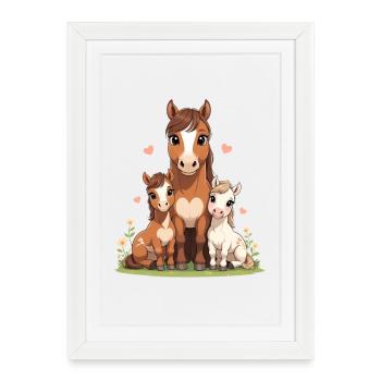 Famille de chevaux dans le cœur - Affiche encadrée (27 × 37 cm) - blanc - Devant