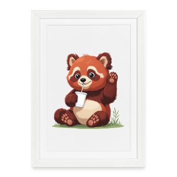 Panda rouge à la paille - Affiche encadrée (27 × 37 cm) - blanc - Devant