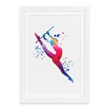 Gymnast with baton rhythmic gymnastics - Framed poster (27 × 37 cm) - white - Front