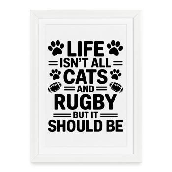 Dictons de rugby chats Rugby Cadeau drôle de rugby - Affiche encadrée (27 × 37 cm) - blanc - Devant