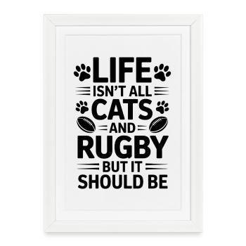 Dictons de rugby chats Rugby Cadeau drôle de rugby - Affiche encadrée (27 × 37 cm) - blanc - Devant