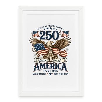 Emblème de l’aigle des États-Unis 250 ans - Affiche encadrée (27 × 37 cm) - blanc - Devant
