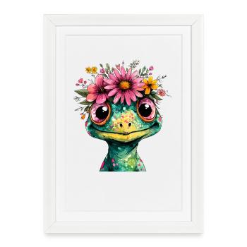 Flower Crown Frog Illustration - Framed poster (27 × 37 cm) - white - Front