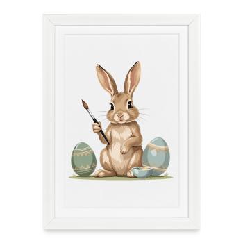 Lapin de Pâques avec une brosse - Affiche encadrée (27 × 37 cm) - blanc - Devant