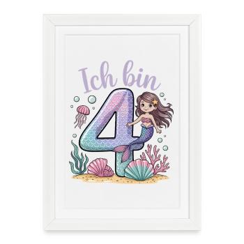 Je suis 4e anniversaire de la fille sirène - Affiche encadrée (27 × 37 cm) - blanc - Devant