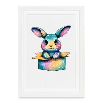 Un lapin coloré dans une boîte - Affiche encadrée (27 × 37 cm) - blanc - Devant