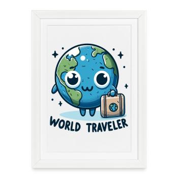 Globe Adventure Cartoon - Framed poster (27 × 37 cm) - white - Front