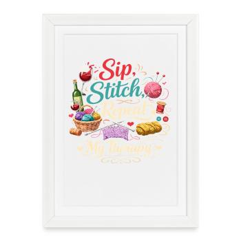 Sip Stitch Repeat Therapy - Framed poster (27 × 37 cm) - white - Front