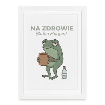Frog Na zdrowie Café & Vodka Humour - Affiche encadrée (27 × 37 cm) - blanc - Devant