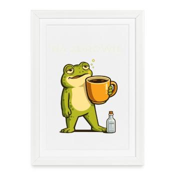 Frog Na zdrowie Café & Vodka Humour - Affiche encadrée (27 × 37 cm) - blanc - Devant