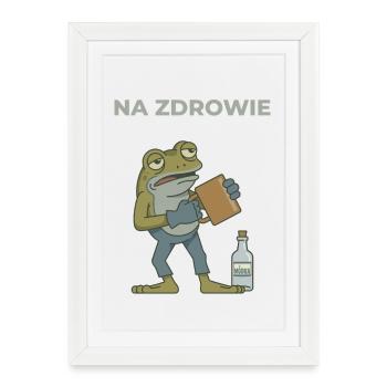 Frog Na zdrowie Café & Vodka Humour - Affiche encadrée (27 × 37 cm) - blanc - Devant