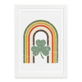 Arc-en-ciel vintage avec le trèfle de la Saint-Patrick - Affiche encadrée (27 × 37 cm) - blanc - Devant