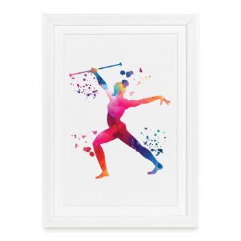 Gymnast with baton rhythmic gymnastics - Framed poster (27 × 37 cm) - white - Front