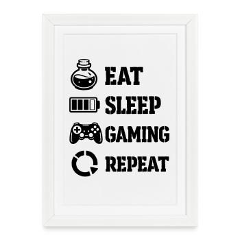 Eat Sleep Gaming Repeat – Pixel Symbolism - Framed poster (27 × 37 cm) - white - Front