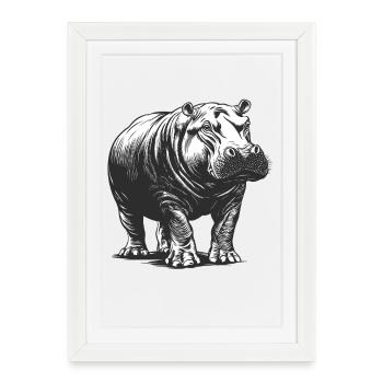 Hippo Line Style Black & White - Framed poster (27 × 37 cm) - white - Front