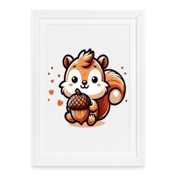 Cute Squirrel with Heart Acorn - Framed poster (27 × 37 cm) - white - Front