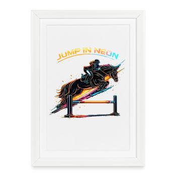 Sauter dans le néon – Saut d’obstacles dans le style néon - Affiche encadrée (27 × 37 cm) - blanc - Devant